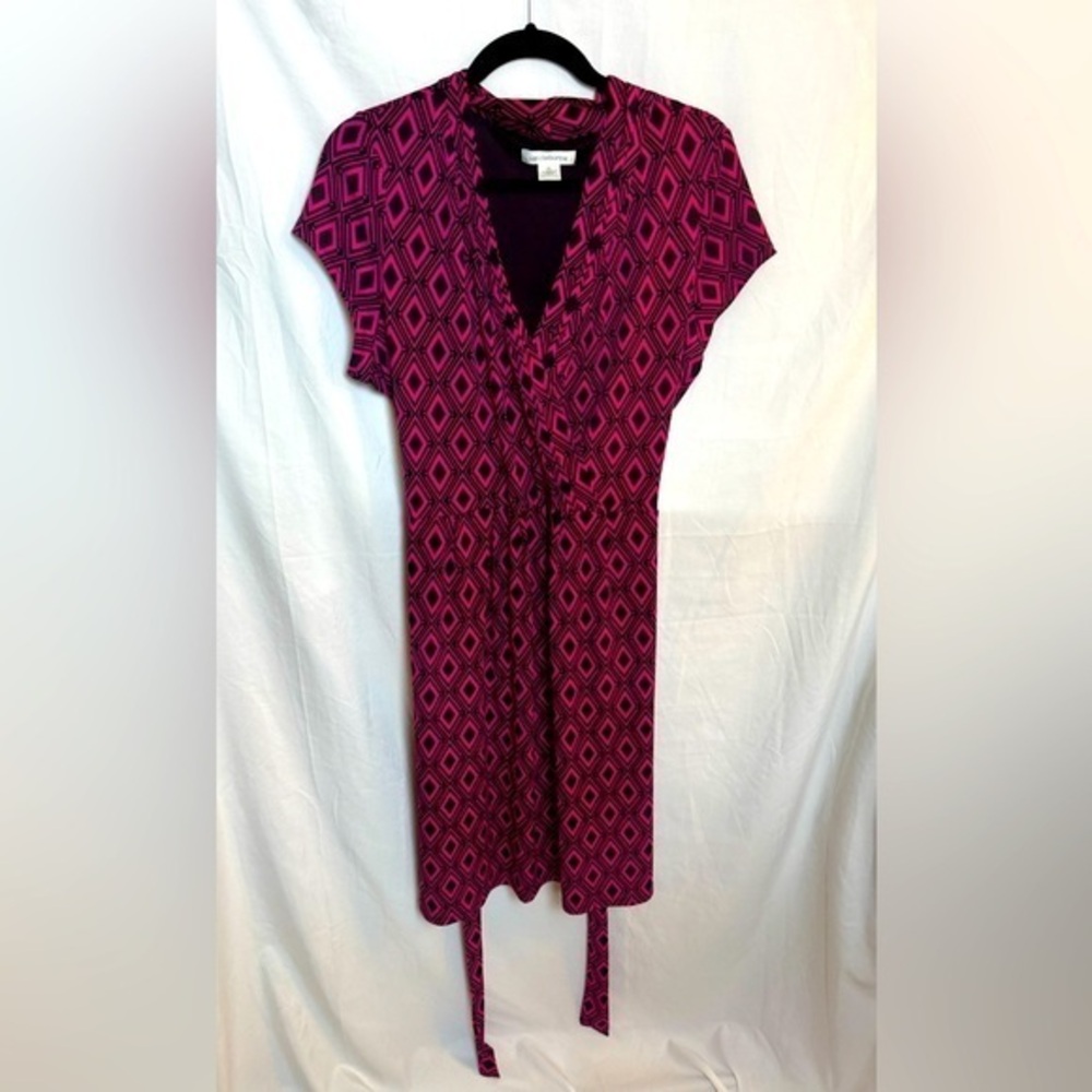 Liz Claiborne Pink/Black Cap Sleeve Faux Wrap Belted Dress Size XL